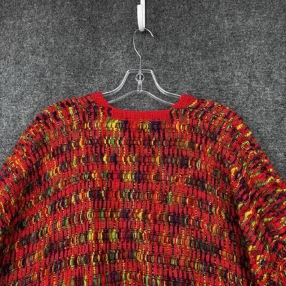 Red Rainbow Fringe Cropped Cardigan Sweater Womens Medium Boho Hippie - Picture 4 of 11
